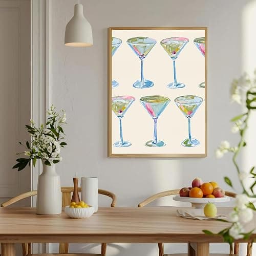 Trendy Cocktail Art Print Martini Glasses Wall Art Modern Bar Cart Decor Preppy Aesthetic Canvas Prints Modern Watercolor Painting for Living Room Bedroom Kitchen Bar Dorm Home Decor 12"x16" Unframed thumbnail 4