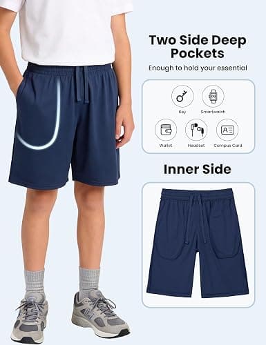 MLYENX 5 Pack Boys Athletic Shorts Active Performance Youth Kids Basketball Shorts Quick Dry with Elastic Waist Pockets thumbnail 4