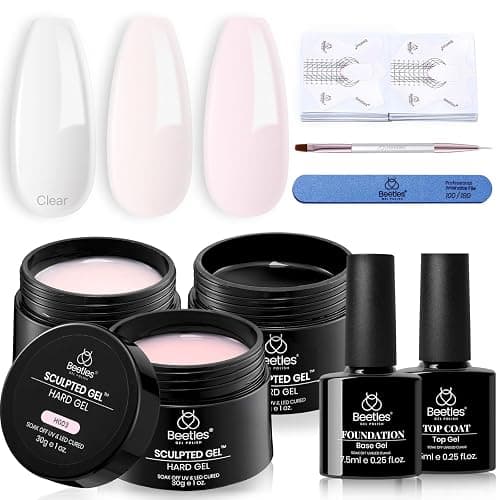 Beetles Builder Gel for Nails, 3 Colors 9 in 1 Nail Extension Sculpting Building, Clear Nude Pink Hard Gel Kit with Base Top Coat for Pros, Gifts for Women, UV & LED Lamp Cured Needed - Image 1