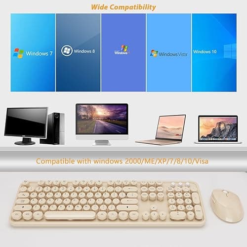 Kootop Wireless Keyboard and Mouse Combo, Cute Colorful 104 Keys Typewriter Retro Round Keycaps Keyboard for PC Laptop,Desktop,Windows, Home and Office Keyboards Coffee - S500 Coffee thumbnail 5