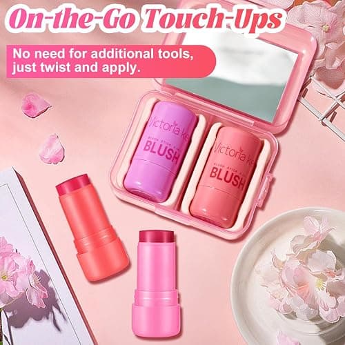 2 Pack Jelly Blush Pink Blush Stick for Lip & Cheek Stain Multi-use Jelly Cream blushes Long-Lasting Makeup Blush Stick for Lips and Cheeks(03#Chill Red & 04#Splash Berry) thumbnail 2