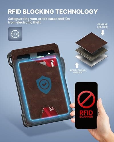 typecase Tactical Wallet for Men Card Holder: Pop Up Card Case, Genuine Leather, Smart, RFID Blocking, Slim, Minimalist, Thin, Front Pocket - 9-13 Card Capacitiy, ID Window, Money Clip (Brown) thumbnail 7