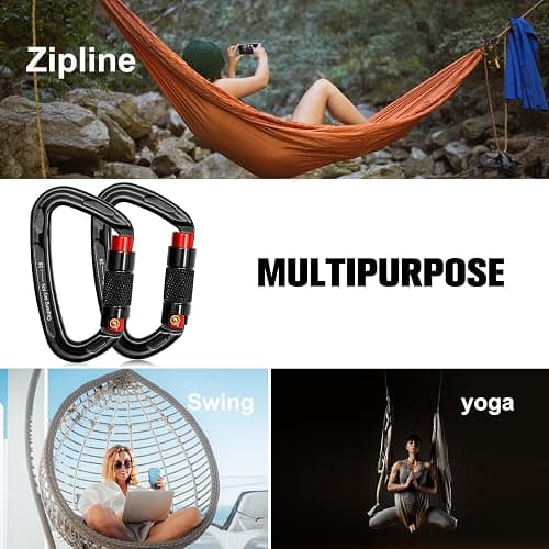 Auto Locking Carabiner Clips - 28KN (6172lbs) Heavy Duty Caribeaners ，2PCS Large Carabiner Clip for Keychains，Hammock，Camping, Gym, Hiking, Outdoor ，Dog Leash thumbnail 7
