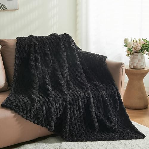 NEWCOSPLAY Super Soft Throw Blanket Black Premium Silky Flannel Fleece 3D Clouds Stylish Jacquard Lightweight Bed Blanket All Season Use 350GSM (Black, Throw(50"x60")) thumbnail 9