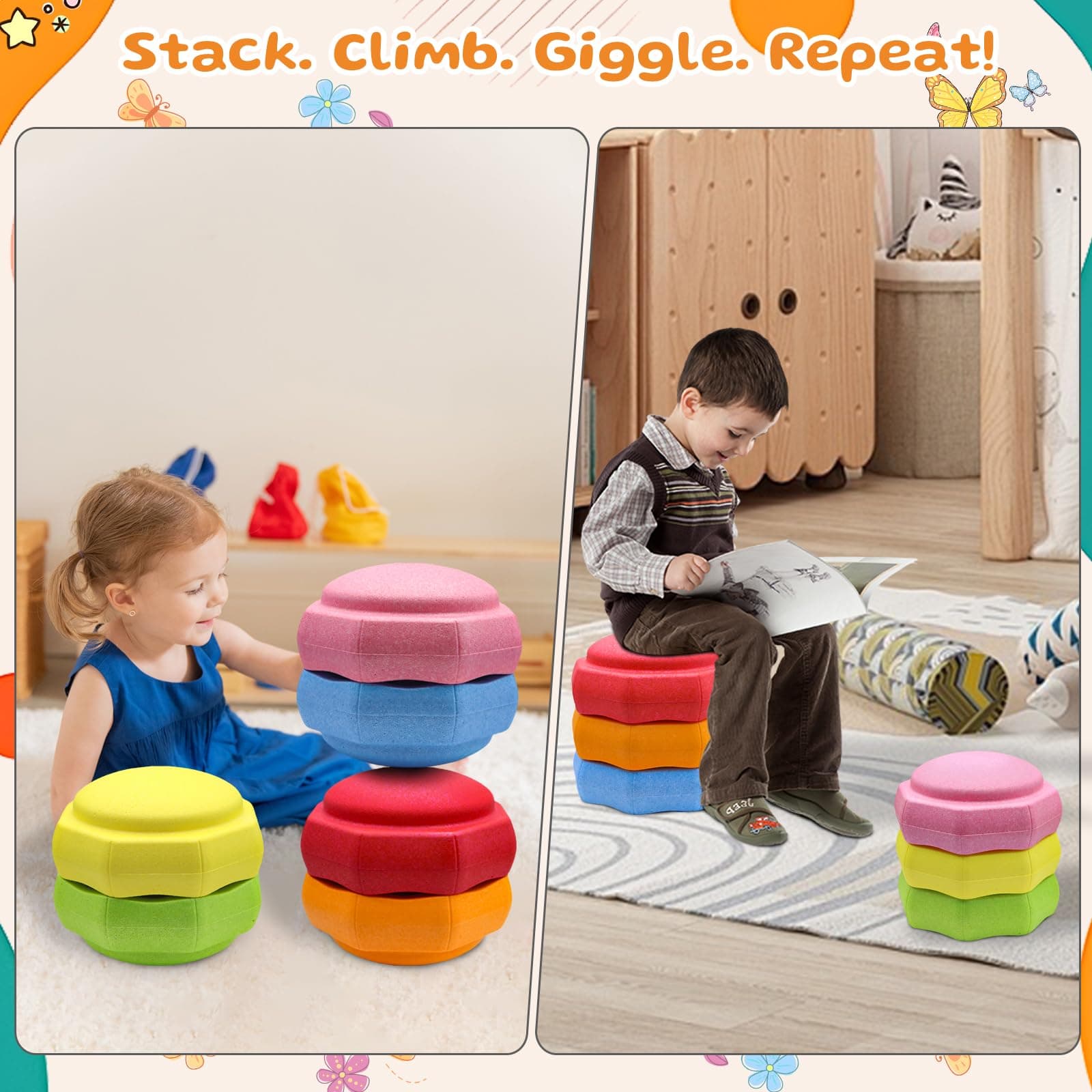 Stepping Stones for Kids – 6 pcs EPP Balance Sensory Kids Stepping Stones for Toddlers 1-3 for Indoor Outdoor Activity Promoting Toddler's Balance and Coordination Skills thumbnail 6