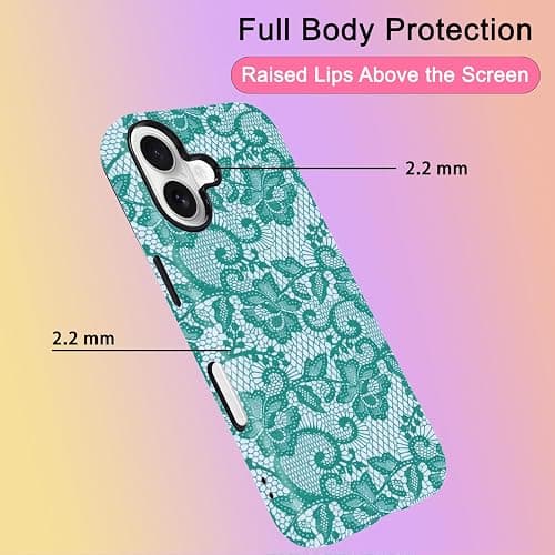 DWUIVI Teal Ornate Lace Floral Phone Case Fit for iPhone 16 | Vintage Durable Shockproof Anti-Scratch Holiday Gift thumbnail 2
