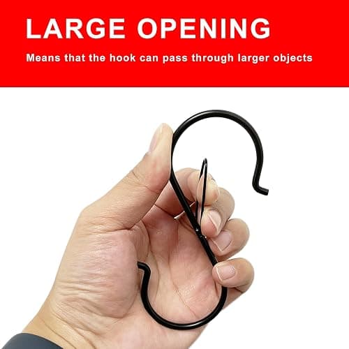Ansxiy 6 Pack 5 Inch S Hooks for Hanging, Heavy Duty S Hooks with Safety Buckle, S Shape Hooks for Hanging Kitchen Utensils, Pots and Pans, Cups, Plants, Clothes and Bags, Black thumbnail 3