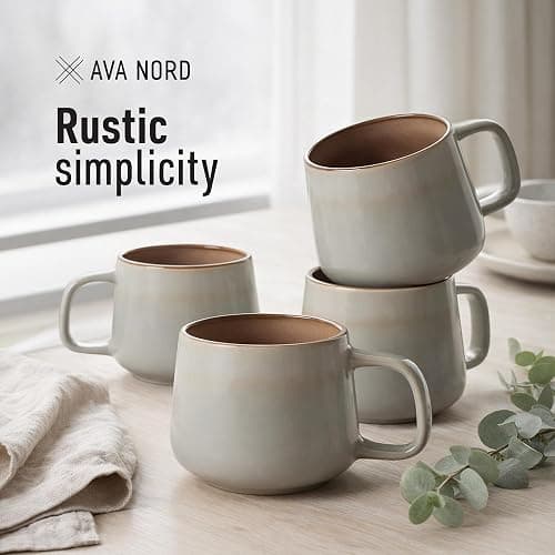 Ava Nord Ceramic Coffee Mugs Set of 4 | 12 oz Stoneware Coffee Cups | Lead-Free, Non-Toxic | Microwave and Dishwasher Safe | Comfortable Handle | Aesthetic Nordic Design for Tea and Latte | Sage Ash thumbnail 8