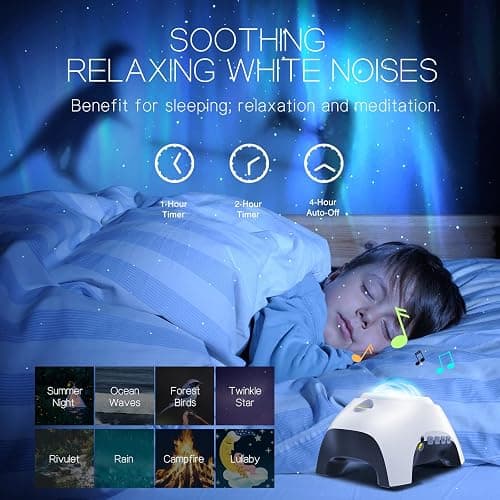 Northern Galaxy Light Aurora Projector with 33 Light Effects, Night Lights LED Star Projector for Bedroom Nebula Lamp, Remote Control, White Noises, Bluetooth Speaker for Parties(White) thumbnail 5