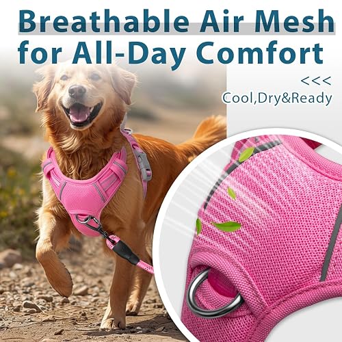 BARKBAY Dog Harness No Pull with ID Tag Pocket - Heavy Duty, Reflective, Easy Control for Large Dogs(Pink,L) thumbnail 3
