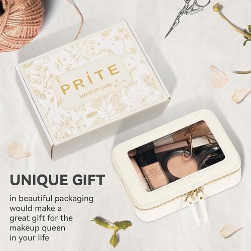 Prite Clear Makeup Bag Cosmetic Organizer Case Waterproof Travel Toiletry Bag Skincare Pouch with Golden Zipper(Beige) thumbnail 7