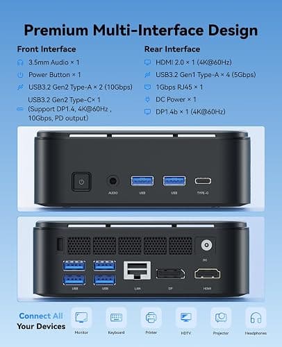 KAMRUI Mini PC, E3B 11 Pro AMD Ryzen V2748 (Beat R5 6650H/R7 5825U, up to 4.3GHz) Mini Desktop Computer,16GB DDR4 512GB 3200MT/s SSD, Radeon Vega 7 Graphics Triple 4K Display/Dual LAN/WiFi6/BT5 thumbnail 8