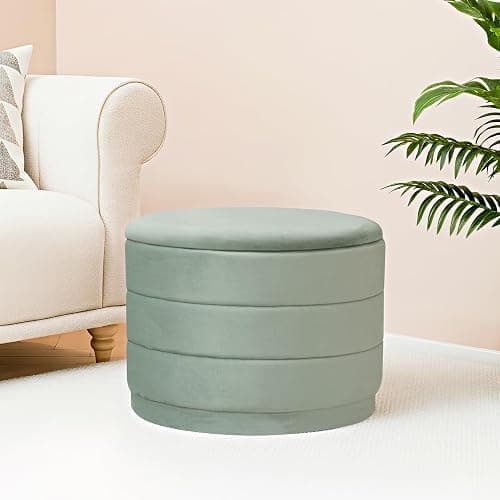 ZOLANOful 23" Round Velvet Storage Ottoman with Reversible Lid, Soft Padded Footrest and Hidden Storage, Large Upholstere Tray Top Ottoman Footstool for Living Room, Bedroom, Entryway, Sage Green thumbnail 2