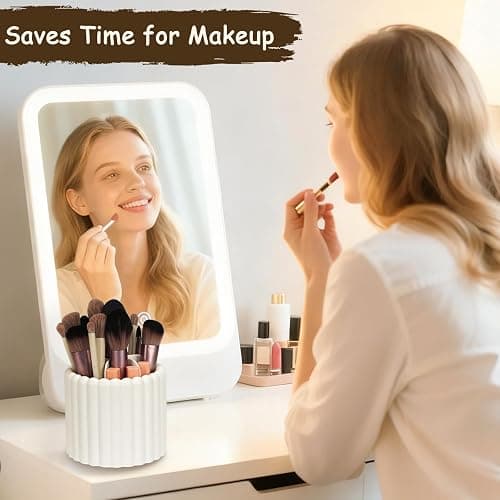 Mounting UP 360 Rotating Makeup Brush Holder Office Supplies Holder 7 Slots Make Up Brush Organizer Removable Spinning Cosmetic Brushes Storage Pen Holder for Vanity, White Dresser, Desk,BT-W-UK thumbnail 6