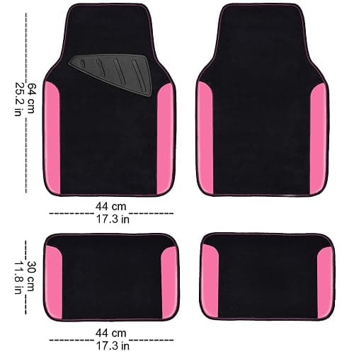 CAR PASS Rainbow Waterproof Universal Fit Faux Leather Car Carpet- Anti-Slip Nibbed Backing Floor Mats for SUV, Vans,Sedans,Trucks, Automotive Set of 4 for Women&Cute Girly (Black with Pink) thumbnail 2