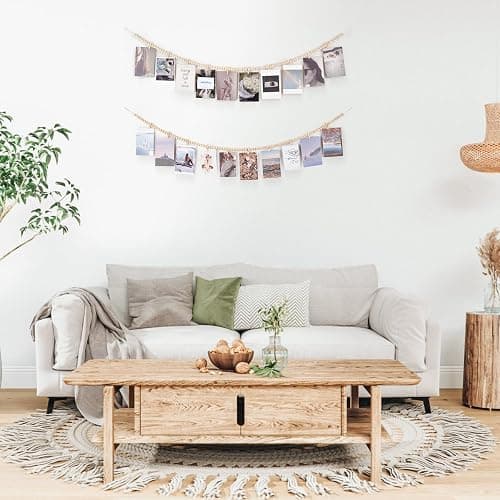 Mkono Hanging Photo Display with Clips, Boho Wooden Bead Garland Banner, Collage Card Picture Kids Art Holder String with 10 Clips for Christmas Bedroom Dorm Decor, Teen Girl Gifts, Brown, 2 Pack thumbnail 2
