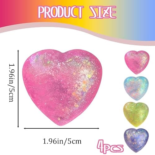 4 Pack Squishy Toys, Heart Shaped Stress Balls for Kids, Soft Sensory Fidget Toys for Anxiety Relief, Office Relaxation and Focus Improvement, Assorted Colors (Pink, Purple, Blue, Yellow) thumbnail 3