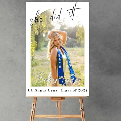 Photo She Did It Graduation Welcome Sign, Grad Party Welcome Sign Custom, Plastic Sign, Multi Size Options, Stand Options #30 thumbnail 2