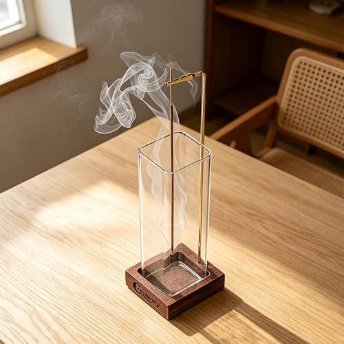 Ceremony Incense Holder, Wooden Incense Holder for Sticks with Glass Ash Catcher, Anti-ash Incense Burner with 20 Incense Sticks and a Ash Brush for Meditation Yoga Spa Room Decor thumbnail 4