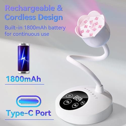 Makartt Mini UV Light for Gel Nails Polish Luminoza 30W Rechargeable LED Nail Dryer Lamp with 4 Timers & Auto Sensor, Fast Curing Goosenecks Lamp for Home DIY Manicure, Black & White thumbnail 3