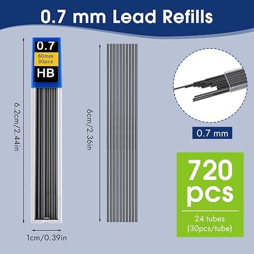 720 pcs 0.7 mm Lead Refills, Mechanical Pencil Lead HB, Break Resistant Pencil Refills, Black, 24 Tubes, 30 Pieces per Tube thumbnail 3