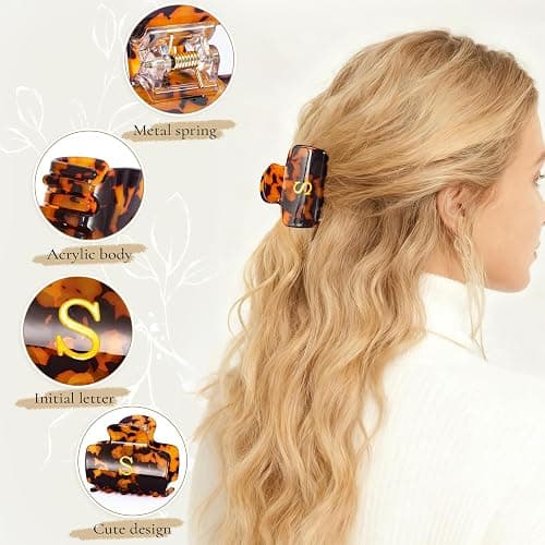 Fycert Gifts for Women Teen Girls,Small Initial Hair Clips - Tortoise,K | Personalized Puffy Claw Clip - 2.1 Inches Claw Clips for Full or Half Ponytail – Hair Accessories,Birthday Bridesmaid Gift thumbnail 5