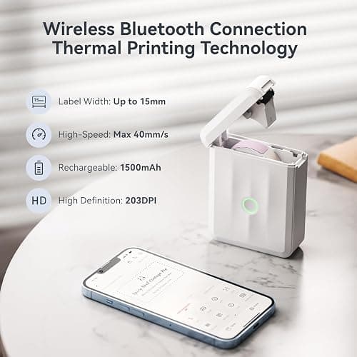 NIIMBOT D110 Upgraded Version Mini Label Maker Machine with 3 Tapes, Portable Bluetooth Thermal Printer, Sticker Labeler with Multiple Templates for Office Organization Home Kitchen School, White thumbnail 8