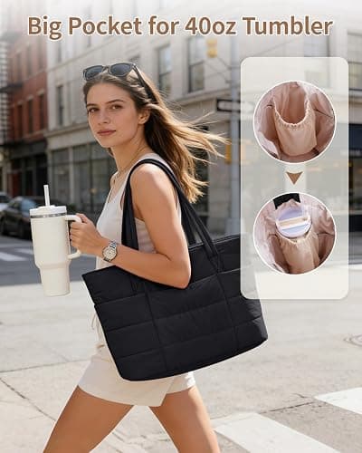Narwey Tote Bags for Women, Puffer Work Tote Bag Women for Travel, Gym, Beach, Nurse with Cup Holder & Laptop Compartment thumbnail 5