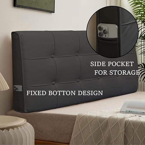 BCU Headboard Pillow Twin XL Upholstered Comfy Back Rest Pillow Bed Wedge Pillow for Headboard in College Dorm Bed Sofa Reading Chair, Black thumbnail 4