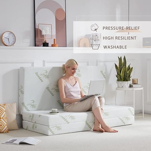 SINWEEK Memory Foam Folding Mattress with Storage Bag, 4 Inch Foldable Mattress Trifold Mattress Topper, Floor Mattress Guest Bed with Cooling Cover & Waterproof Lining thumbnail 7