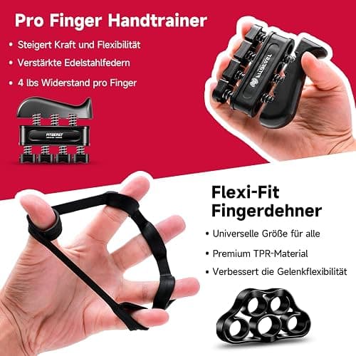 FitBeast Handtrainer Fingertrainer, Griffkraft Trainer Trainingsset - 5er-Pack, Verstellbarer Grip Trainer, Finger Trainingsgerät, Handgelenk Trainer, Trainingsring & Stressabbau-Griffkugel - Schwarz thumbnail 3