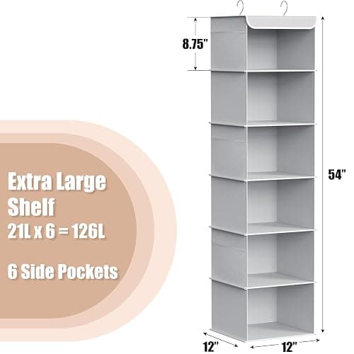 Simple Houseware 6 Shelf Hanging Closet Organizer, Gray thumbnail 3