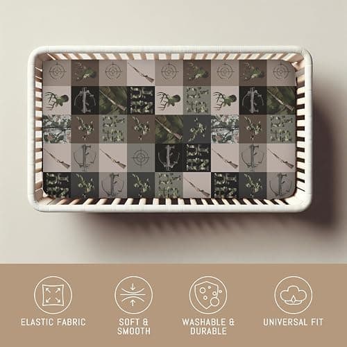 Hunting Patchwork Baby Crib Sheets for Boys Camouflage Deer Duck Hunt Soft Snug Fitted Crib Mattress Covers for 52''x28'' Standard Crib & Toddler Mattress Boy Men Hunting Lovers Gift Bed Sheets thumbnail 5