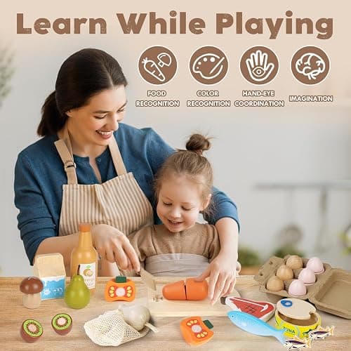 Lehoo Castle Wooden Play Food Sets for Kids Kitchen, Food Toys for Toddlers 3+ Year Old, Pretend Food Play Kitchen Accessories, Cutting Fruits Vegetables Toys, Gift for Boys Girls thumbnail 5