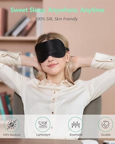 BeeVines 100% Real Mulberry Silk 2 Pack Sleep Mask, Natural Pure Silk Eye Masks with Adjustable Strap for Sleeping, Block Light Eye Sleep Shade Cover, Reduces Puffy Eyes Traveling Gifts thumbnail 8