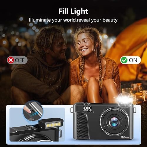 8K Digital Camera with 88MP & 3" 180° Flip Screen - 18X Zoom Auto Focus Vlogging Camera for YouTube/Photography, Includes 32GB SD Card & 2 Batteries (Gunmetal) thumbnail 8