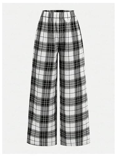 SOLY HUX Girl's Wide Leg Plaid Pants Elastic Waist Casual Baggy Sweatpants Fall Clothes thumbnail 5
