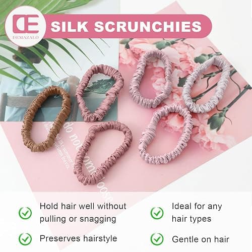6Pcs Silk Hair Ties Small 22 Momme 100% Pure Mulberry Silk Scrunchies for Women Girls Thin Skinny Hair Sleep Scrunchies No Damage(Color 13) thumbnail 6