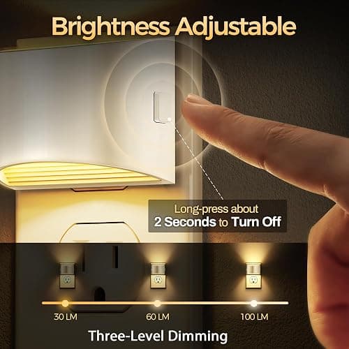 DORESshop LED Night Light[2 Pack], Night Lights Plug into Wall, 3 Level Brightness Adjustable Plug in Night Light, Dusk to Dawn Sensor Nightlights for Adults,Bedroom,Bathroom,Hallway, 3000K Warm White thumbnail 2