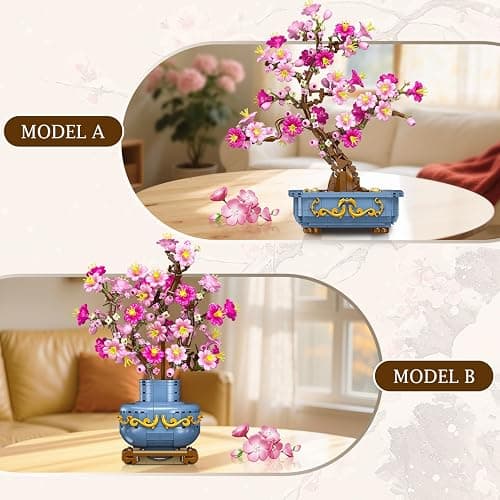 HOGOKIDS Flowers Cherry-Blossom Bonsai Building Set - 2 in 1 Artificial Bonsai Tree Plants for Home Decor & Display Cherry Botanical Building Blocks Birthday Valentine's Gift for Adults Teens (775PCS) thumbnail 4