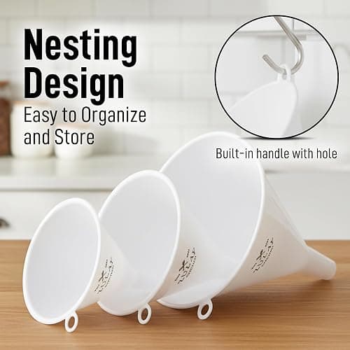 Zulay Kitchen 3-Piece Plastic Funnel Set - Large, Medium, and Small Kitchen Funnels Pouring Spout - for Filling Bottles Water Liquid, Protein Powder, Food Grade Cooking, Drink, Paint, Lotion, Kids thumbnail 5