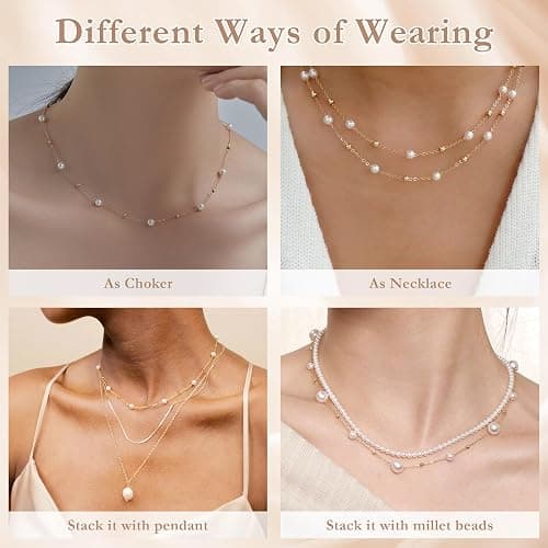 SmileBelle Pearl Necklaces, Daisy Pearls Choker for Women's Pearl Strand Necklaces as Silver and Gold Choker for Teens, Silver Daisy Birthday Gifts 3 Pearls White Necklace as Prom Bridesmaid gifts thumbnail 5