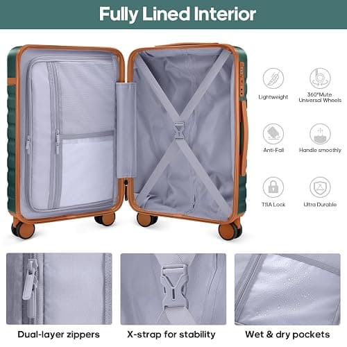 Luggage Sets 3 Piece, Carry On Luggage 20In With Spinner Wheels,PC Hardside Suitcase Set with TSA Lock,Durable Carry On Suitcase With Travel Backpack for Men (Dark Green, 3 piece set (BP/20inch)) thumbnail 3