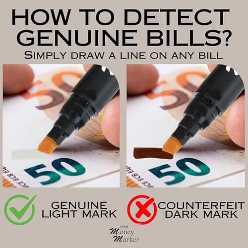 HVM Counterfeit Money Detector Pen (5 Counterfeit Pens) - Money Marker Bill Detector Pen with Upgraded Chisel Tip - Detect Fake Bills, Universal False Currency Checker Pack thumbnail 4