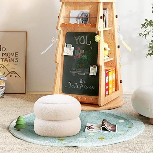 Mxfurhawa Storage Ottoman,Soft Teddy Velvet Upholstered Footrest,Mordern Round Footstool with Biscuits Shape,Side Tabble and Plant Stands for Living Room,Hallway,Bedroom (White) thumbnail 6