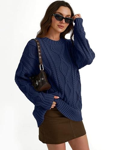 Trendy Queen Women's Oversized Cable Knit Crewneck Sweaters thumbnail 5