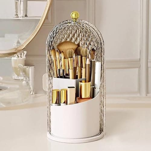Concealed Toothbrush Holder - 360° Rotating Toothbrush Holders with Cover, Tooth Brush Toothpaste Holder Bathroom Counter Stand Sink Organizer Caddy for Vanity Makeup Brushes Holder (White) - Image 1