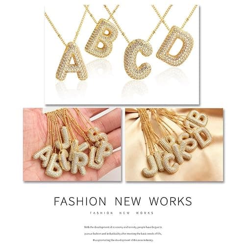 Z ZACHÉ 18k Gold Plated Dainty Cubic Zirconia Bubble Alphabet 26 A-Z Letter Necklace, Personalized Name Necklace,Balloon Initial Necklace for Women Female thumbnail 7