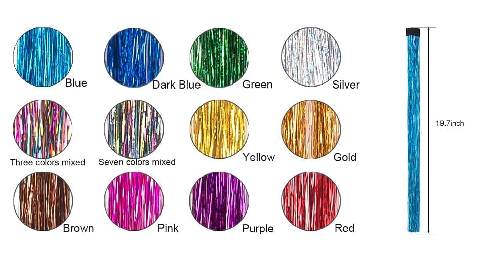 19.7 Inch Clip In Hair Fairy Tinsel Kit Clips Clip On Glitter Hair Tinsel Extensions 12 Colors thumbnail 2