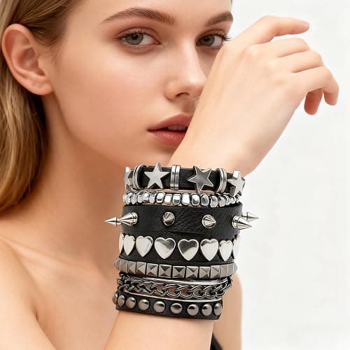 ZYNVORA 5 Pcs Punk Bracelets, Rock Style Emo Bracelets, Hip-hop Studded Bracelet Goth Bracelets Punk Studded Bracelet Bracelet Grunge Alternative Bracelet Punks Bracelet for Women, Unisex thumbnail 6